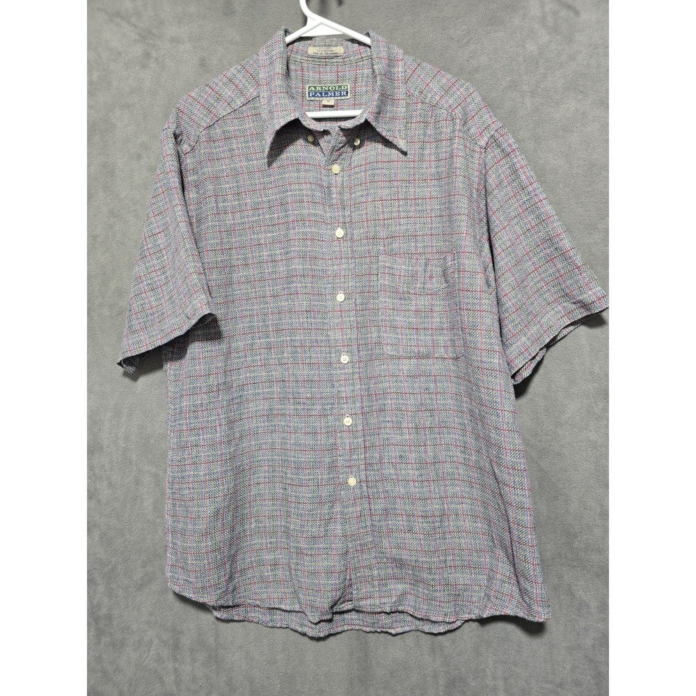 Arnold Palmer Linen/Cotton Blend Short Sleeve Collard Polo Button Up Size Med